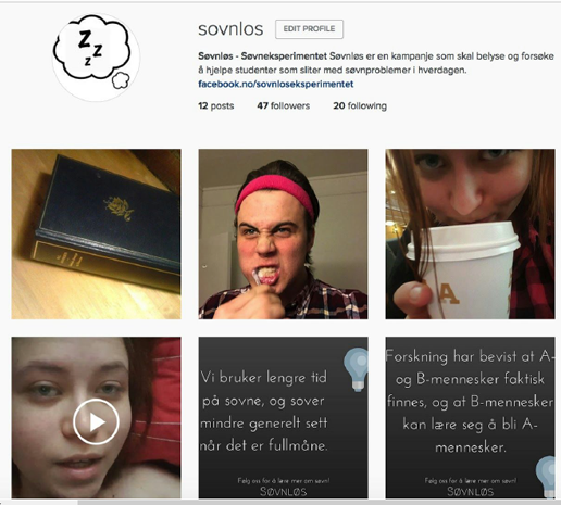 Kampanje i sosiale medier - Instagram-skjermbilde Søvnløs-case